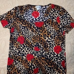 Leopard and rose shirt stretchy material